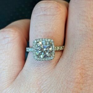 1 ct diamond Square Halo Ring certified lab grown Moissanite